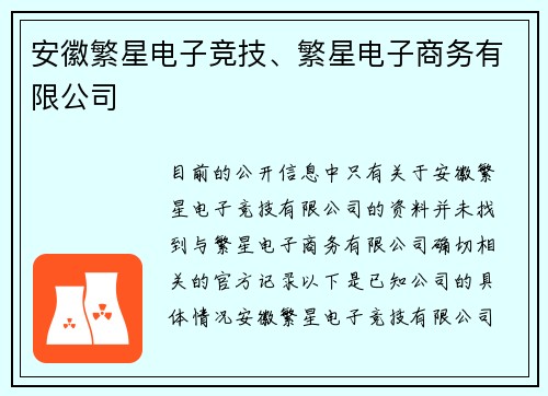 安徽繁星电子竞技、繁星电子商务有限公司